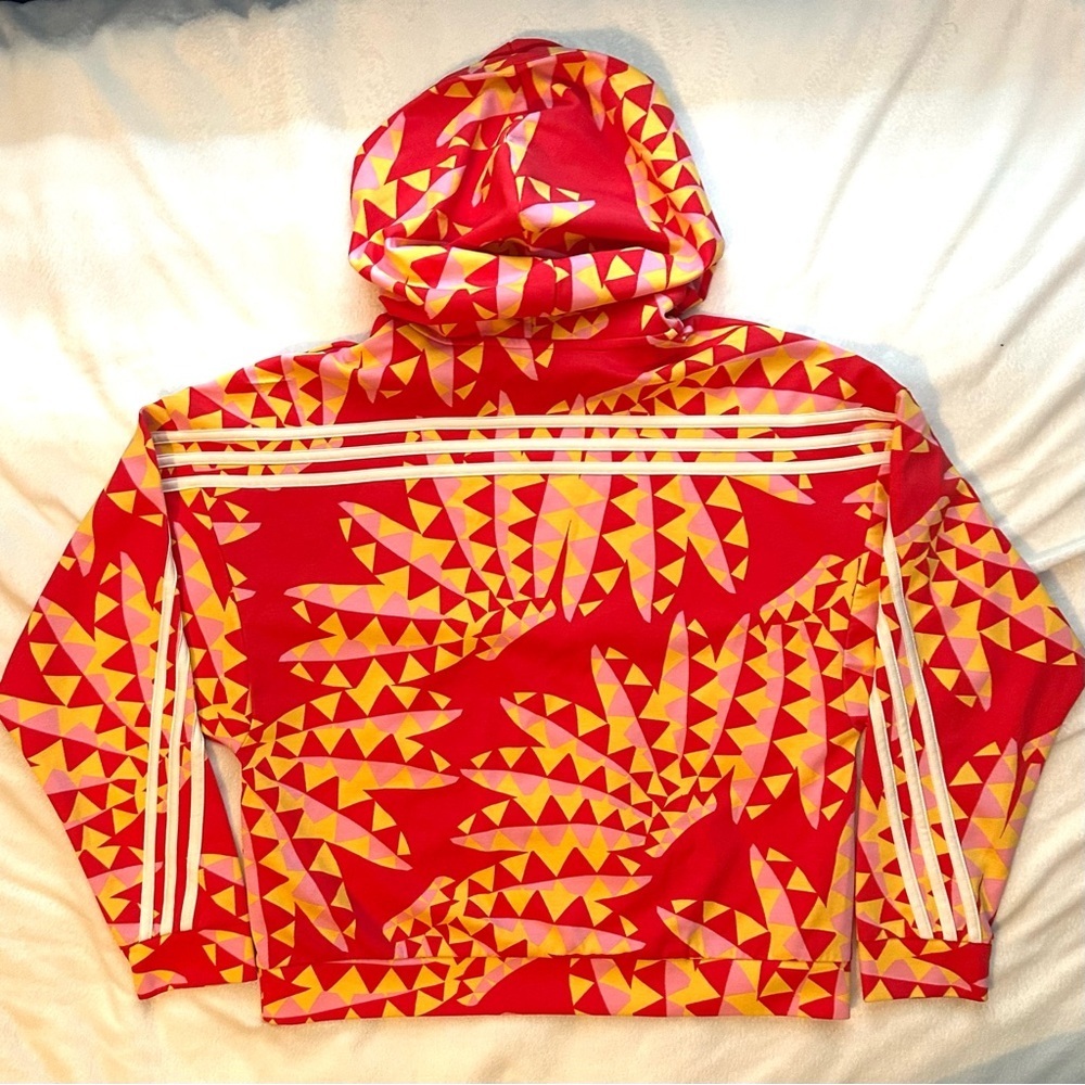 ADIDAS FARM RIO HOODIE Pullover Bold Orange Red Yellow Cropped Kid XL Sweatshirt - Picture 3 of 7